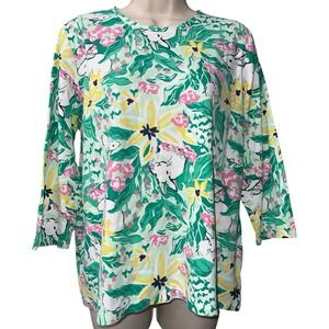 Kim Rogers‎ Perfectly Soft 100% Cotton Bunny Floral Print Womens XL Tee Shirt